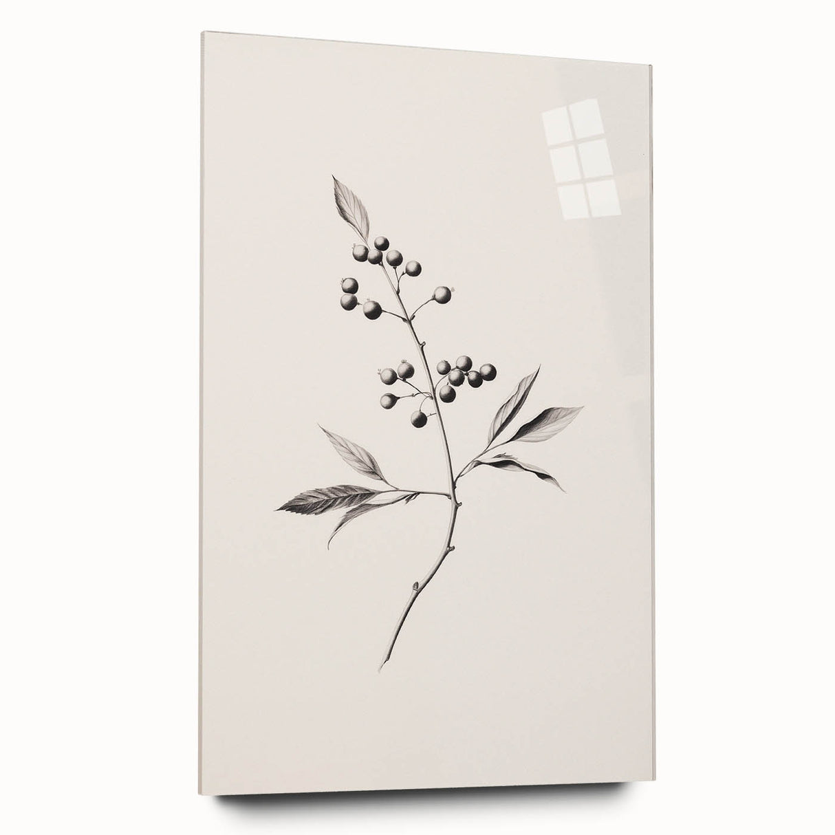 Large abstract wall art depicting winter scene in muted blue and white tones on acrylic glass.
