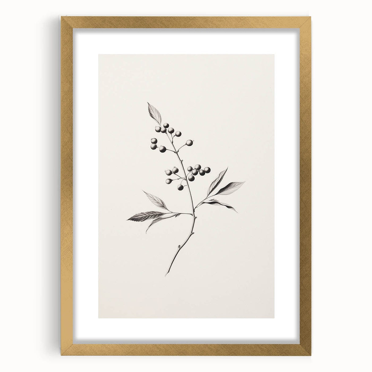 Extra large abstract art print featuring textured winter scene in muted blue and white, framed in gold.