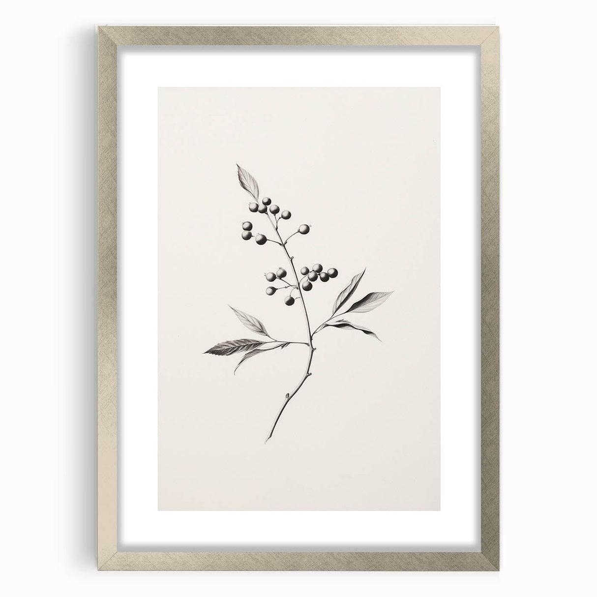 Textured abstract art print depicting a winter scene in muted blue and white tones, framed in silver.