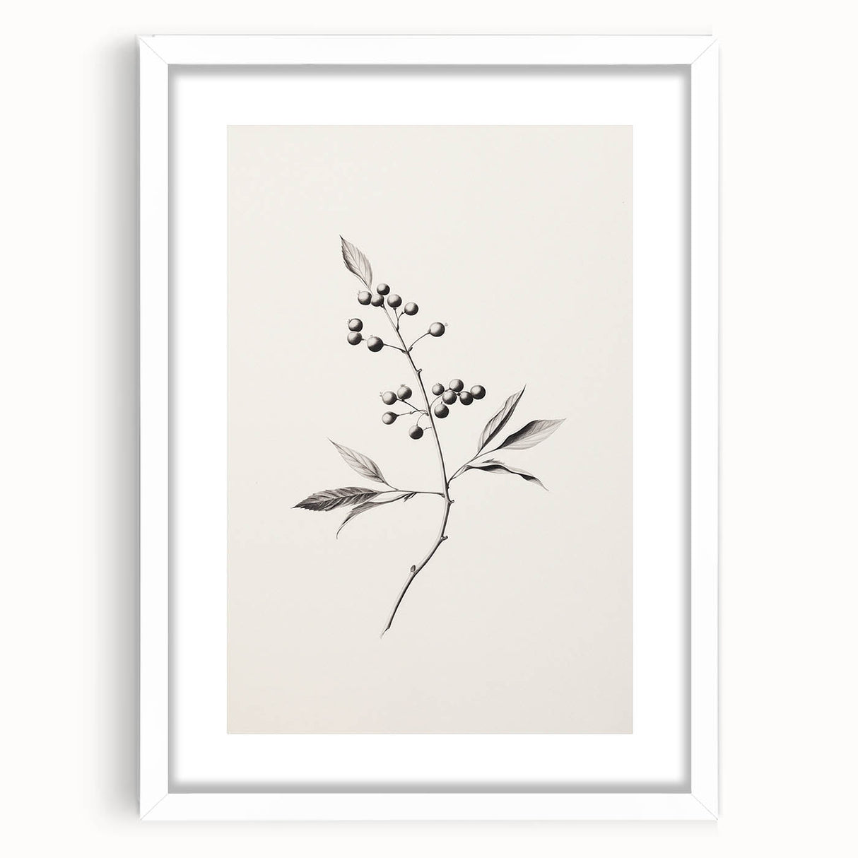 Abstract art print depicting a winter scene in muted blue and white tones on a framed canvas.