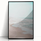 Large abstract wall art in mid-century modernist style, featuring swirls of orange and teal on a black acrylic print.