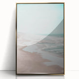 Large art print of a mid-century modernist abstract design in gold and white tones on acrylic.