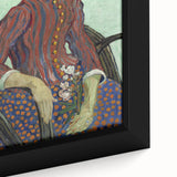 Close-up of a black framed canvas featuring a Van Gogh-inspired colorful, textured art piece.