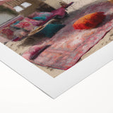 Art deco poster of a vintage caravan in muted brown and beige, printed on rolled canvas, suitable for dining room decor.