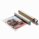 Extra large rolled print featuring a caravan of vehicles in muted earth tones, ideal for classy bathroom wall art.