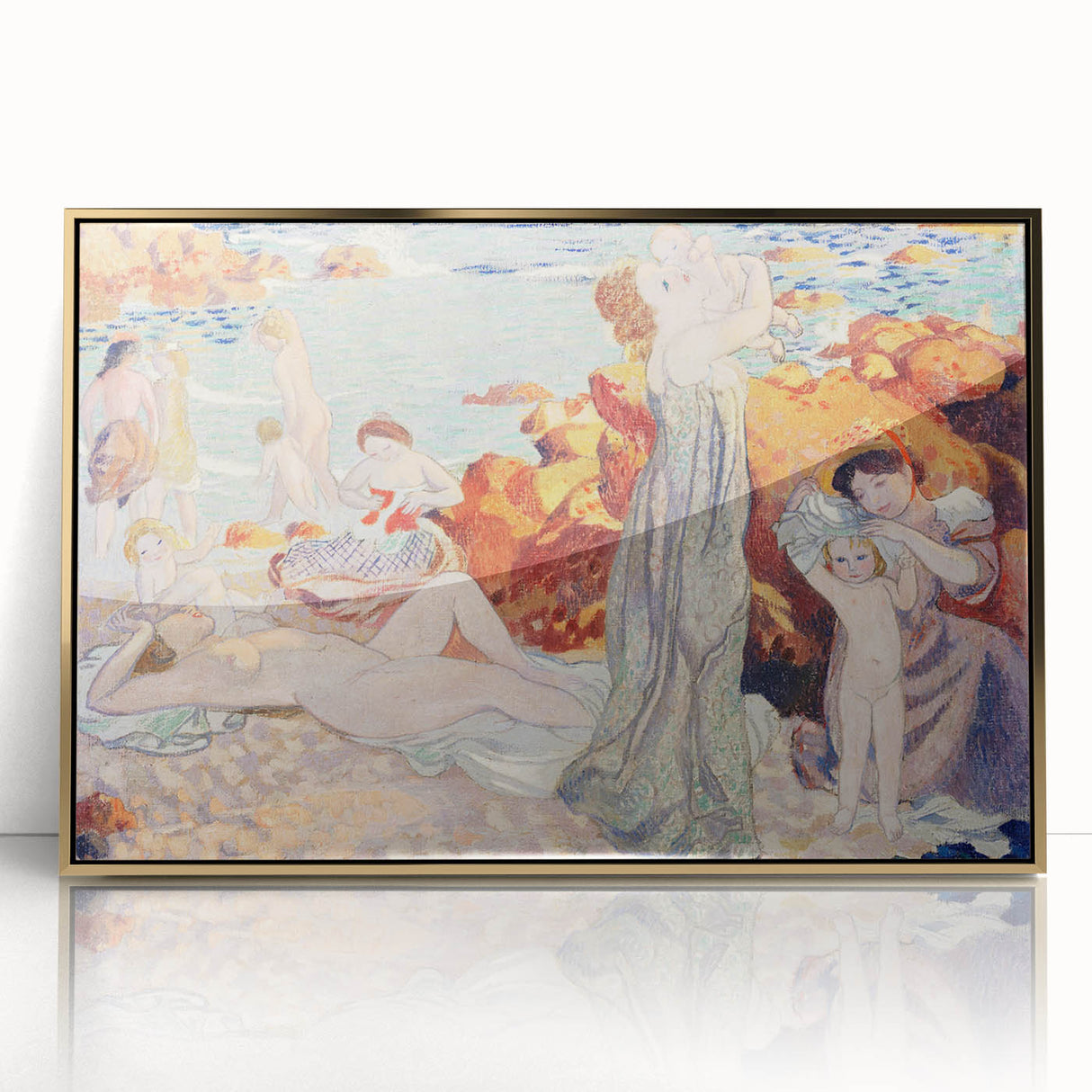 Modern Wall Art - Serene Beach Scene with Bathers | Coastal Decor
