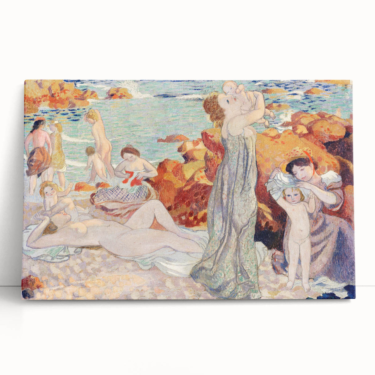 Modern Wall Art - Serene Beach Scene with Bathers | Coastal Decor