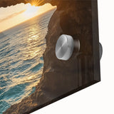 Close-up of a vibrant acrylic glass artwork depicting a colorful cave landscape, highlighting intricate textures and dynamic colors ideal for modern home decor.