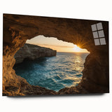 Acrylic glass landscape artwork showcasing a stunning cave view in vibrant colors, designed for wall display without pins, enhancing modern decor aesthetics.