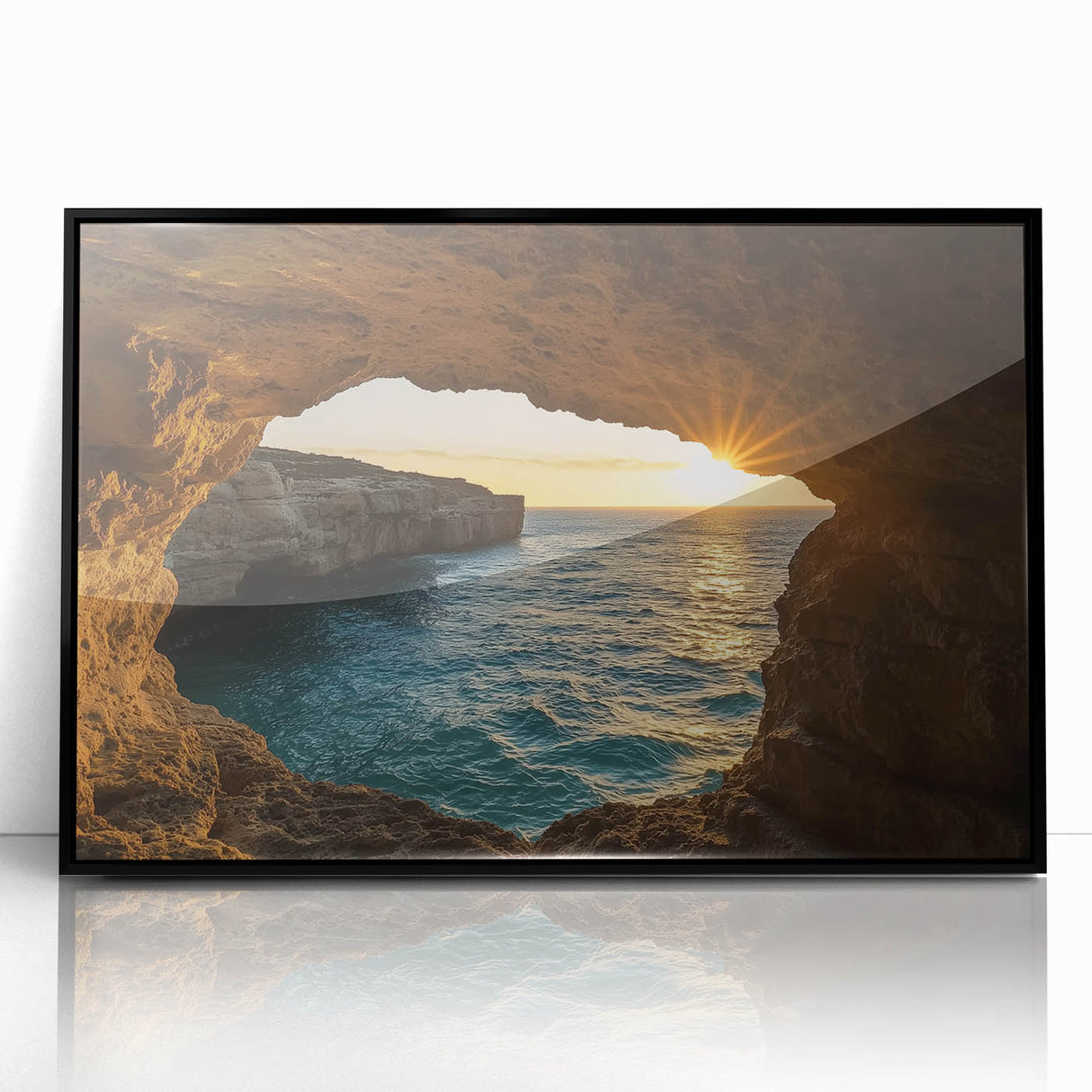 Framed acrylic artwork showcasing an intricate cave landscape design, featuring rich earthy tones and textures, designed to enhance modern home decor.