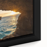 Framed canvas art showcasing a vibrant landscape scene with intricate cave formations, perfect for home decor or office space enhancement. Ideal for nature enthusiasts.