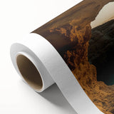 Rolled canvas print showcasing a vibrant landscape design with intricate cave formations, showcasing earthy tones and textures, ideal for home decor.