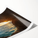 Vibrant rolled print showcasing an intricate landscape of caves, featuring rich colors and detailed textures, ideal for home decor or art enthusiasts.