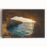 Stretched canvas artwork depicting a vivid landscape of caves, showcasing rich earth tones and intricate details, perfect for home decor enhancement.