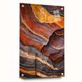Acrylic landscape artwork depicting dramatic cliffs in vibrant colors, showcased in a sleek glass frame with visible mounting pins, perfect for modern decor.
