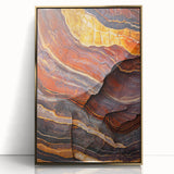 Framed acrylic artwork showcasing a stunning landscape of cliffs with a golden finish, perfect for enhancing modern home decor and adding a touch of elegance.