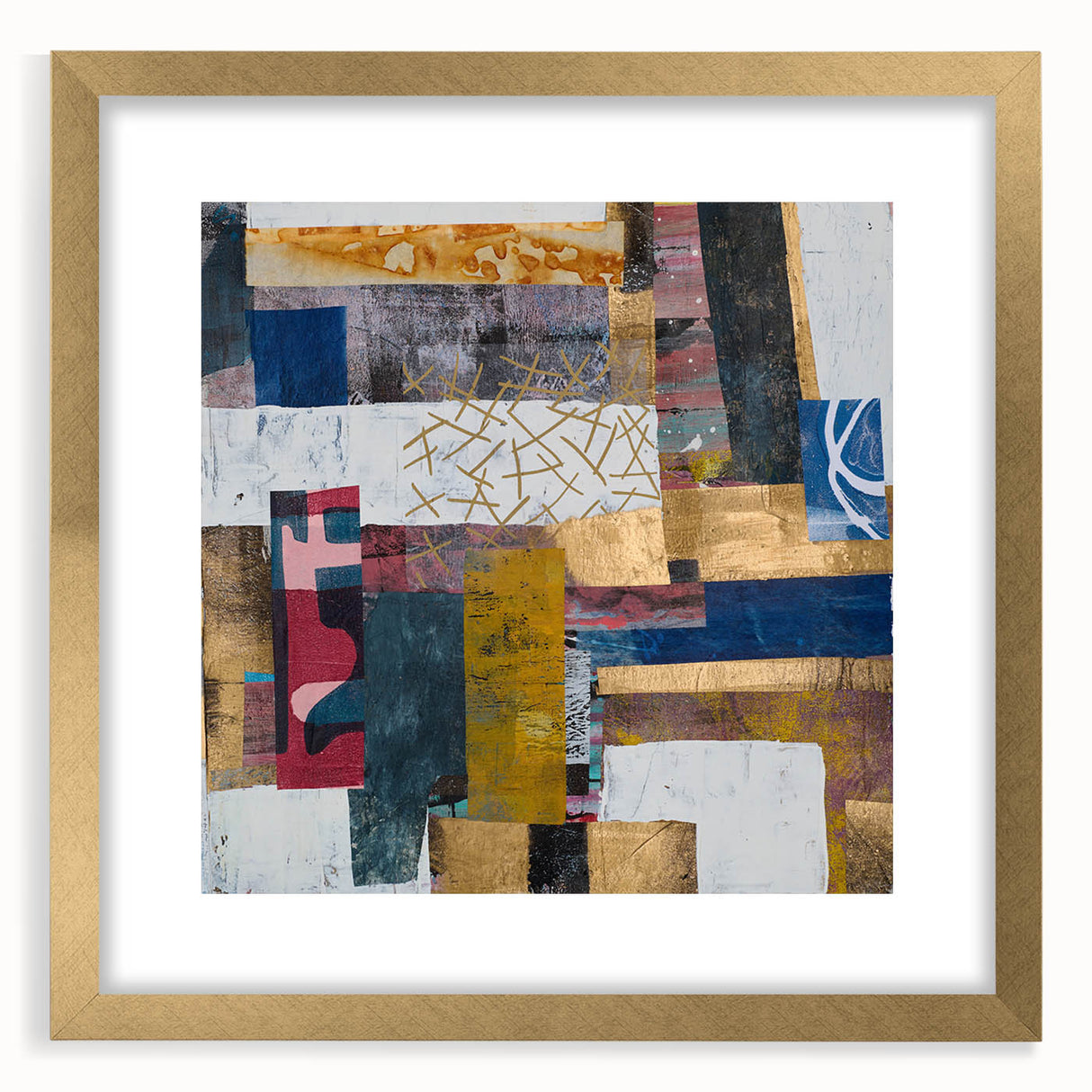 Abstract Bedroom Wall Art – Modern Framed Canvas Print with Gold