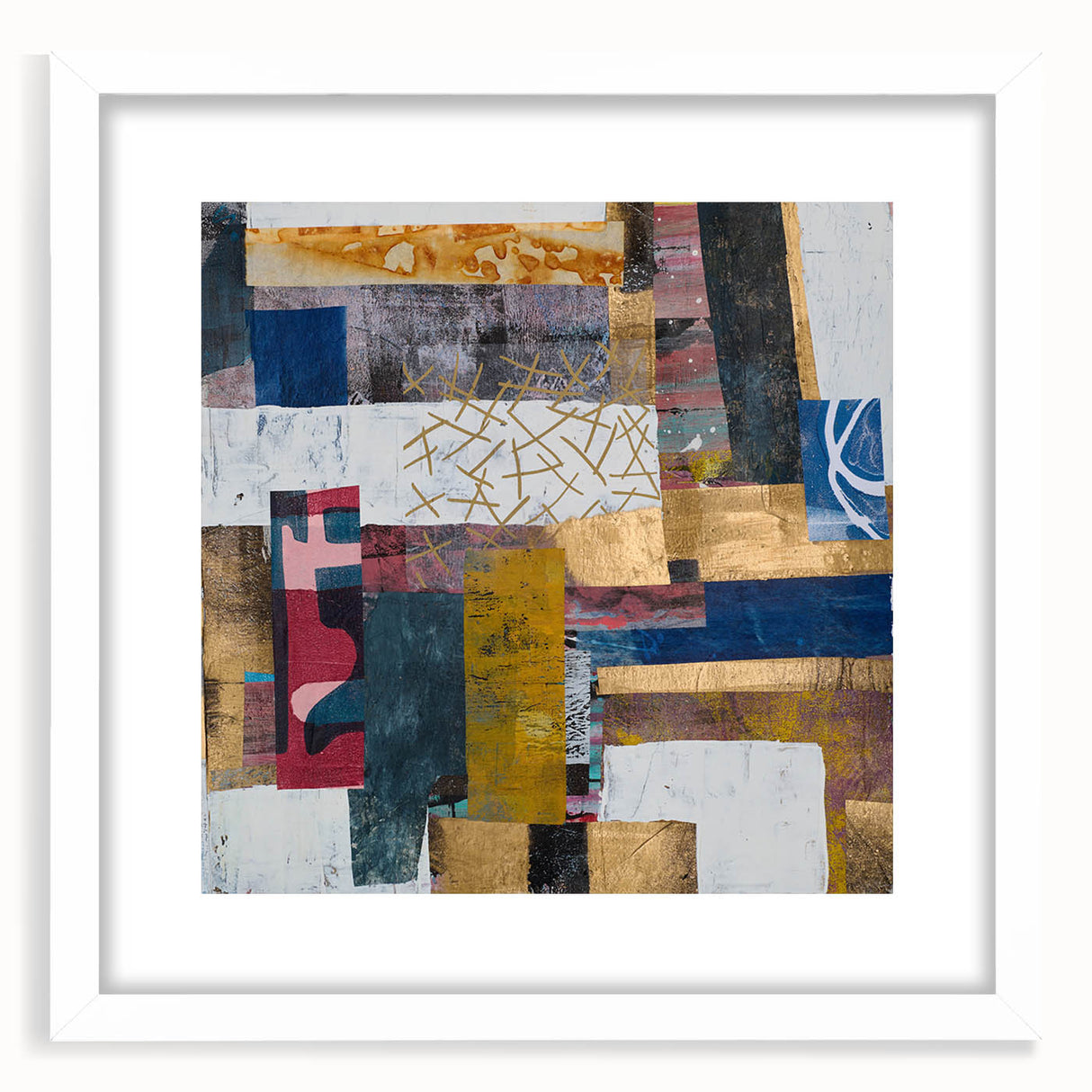 Abstract Bedroom Wall Art – Modern Framed Canvas Print with Gold