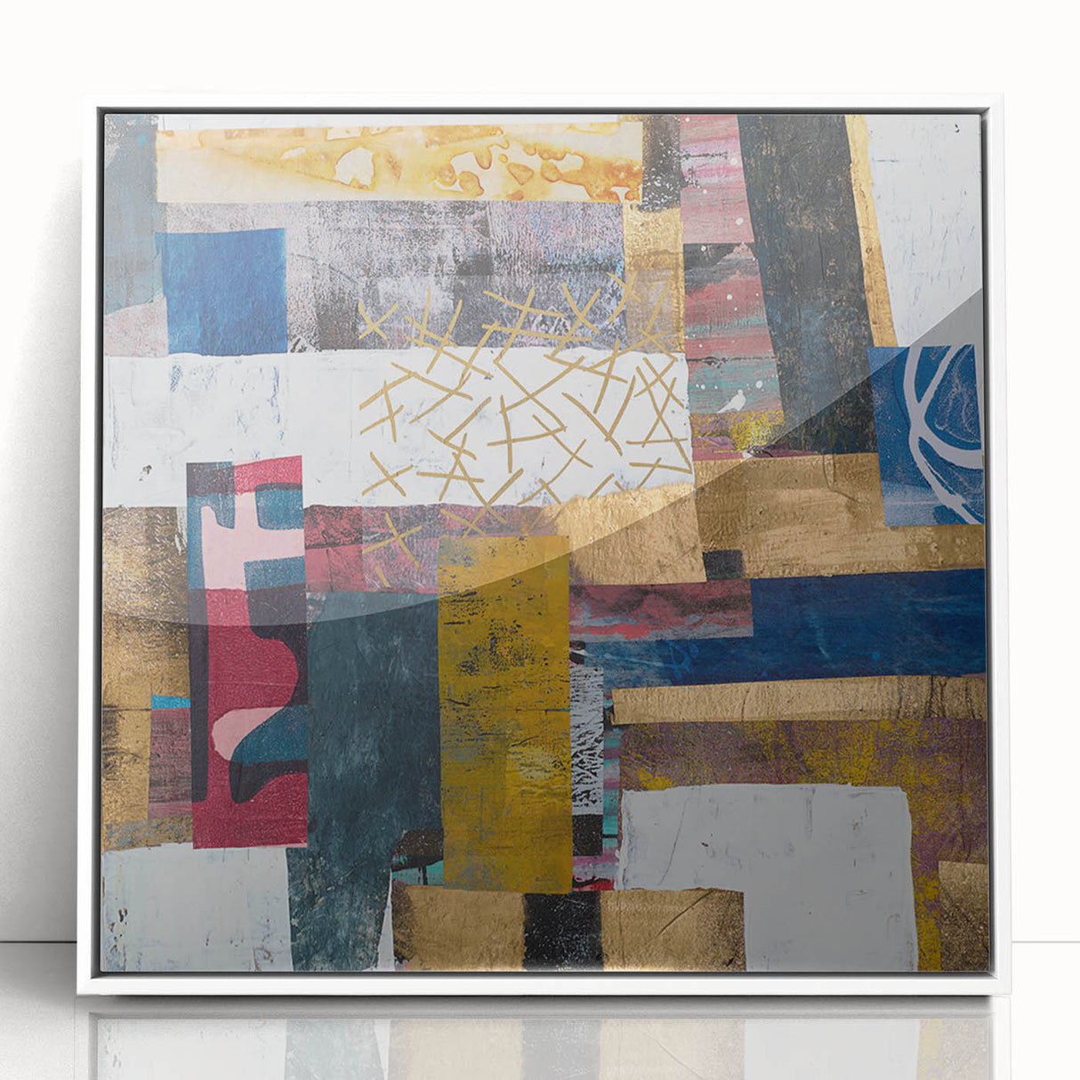 Abstract Bedroom Wall Art – Modern Framed Canvas Print with Gold