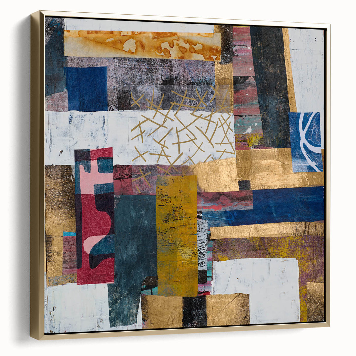 Abstract Bedroom Wall Art – Modern Framed Canvas Print with Gold