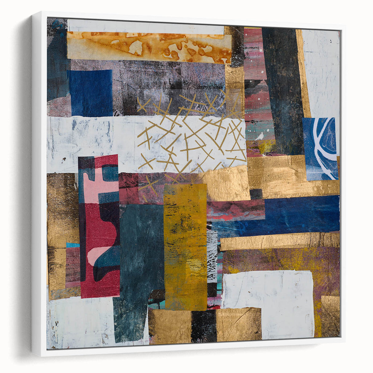 Abstract Bedroom Wall Art – Modern Framed Canvas Print with Gold
