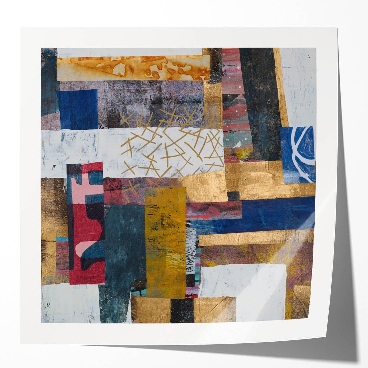 Abstract Bedroom Wall Art – Modern Framed Canvas Print with Gold