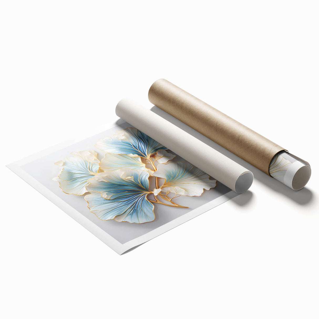 Dining Room Wall Art - Elegant Blue and Gold Floral Decor