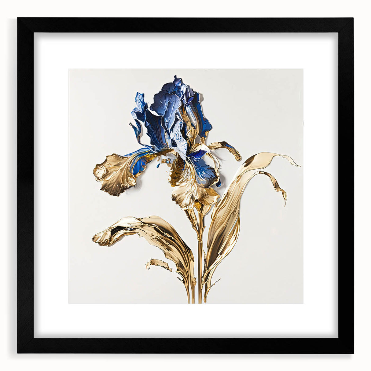 Elegant Blue & Gold Floral Living Room Wall Art – Modern Canvas