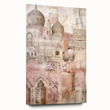 Abstract architecture wall art piece displayed in a sleek acrylic frame, showcasing geometric shapes in vibrant colors, ideal for modern home decor.