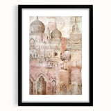 Abstract architecture wall art framed in black, featuring geometric shapes and bold lines, suitable for modern home decor. Ideal for enhancing contemporary spaces.