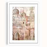 Abstract architectural wall art framed with a white mat, showcasing geometric patterns in a modern design, perfect for contemporary home decor.