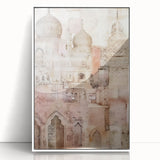 Framed abstract architecture wall art featuring a minimalist design with white and subtle gray tones, displayed from the front to showcase its modern elegance.