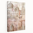 Abstract architecture wall art on stretched canvas, showcasing geometric shapes in muted tones of gray, beige, and white, perfect for modern home decor.