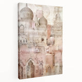 Abstract architecture wall art on stretched canvas, showcasing geometric shapes in muted tones of gray, beige, and white, perfect for modern home decor.