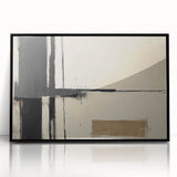 Framed abstract geometric wall art in black acrylic, showcasing bold shapes and lines that enhance modern decor, perfect for contemporary living spaces.