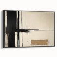 Abstract geometric framed canvas artwork showcasing bold black and white shapes, displayed from a side view to highlight its sleek design and modern aesthetic. Perfect for contemporary home decor, this piece adds a striking visual element to any room.