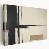 Abstract geometric stretched canvas artwork showcasing vibrant blue and gold patterns, displayed in a side view. Ideal for modern home decor and artistic interiors.