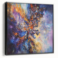 Framed canvas artwork featuring abstract black splatters against a textured background, showcasing a modern design ideal for contemporary home decor. The side view emphasizes the canvas depth, making it a striking focal point for any room.