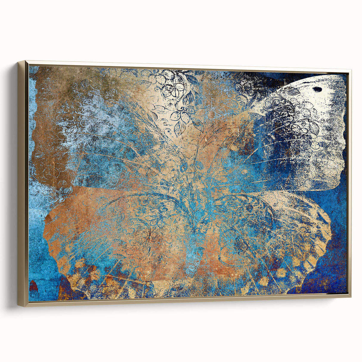 Framed canvas featuring a vibrant animal design with gold accents, displayed from the side to highlight its depth and elegance, perfect for enhancing modern decor.