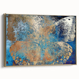 Framed canvas featuring a vibrant animal design with gold accents, displayed from the side to highlight its depth and elegance, perfect for enhancing modern decor.