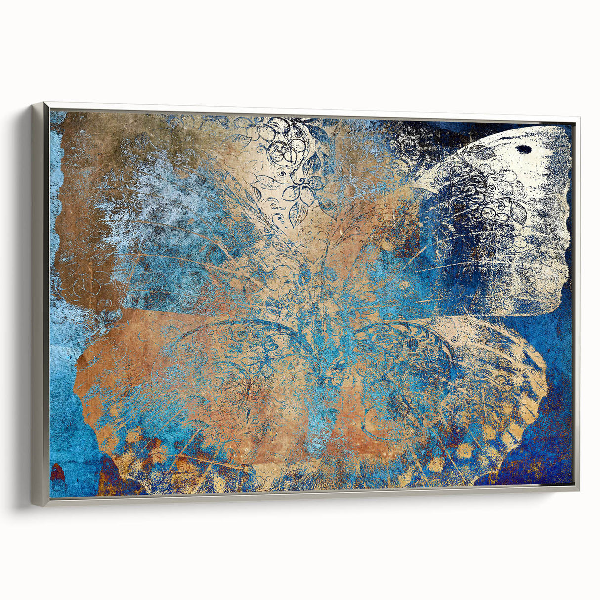 Framed canvas artwork showcasing a whimsical animal design in vibrant colors, presented in a sleek silver frame, ideal for enhancing modern decor.