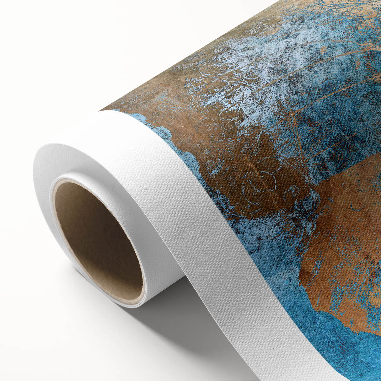 Rolled canvas showcasing a vibrant jungle animal design, including elephants and tropical birds, elegantly packaged in a protective cardboard tube for shipping.