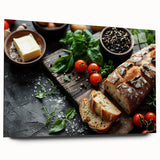 Large abstract wall art on acrylic glass depicting assorted food dishes in vibrant colors.