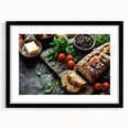 Extra large framed abstract art print of colorful, textured food dishes, ideal for living room decor.