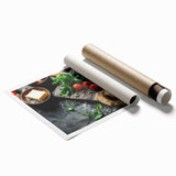 Extra large rolled print featuring an array of floral art in soft pastel shades.