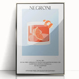 Large art print of colorful mid-century modernist food and drinks, framed in silver acrylic, ideal for modern kitchen decor.