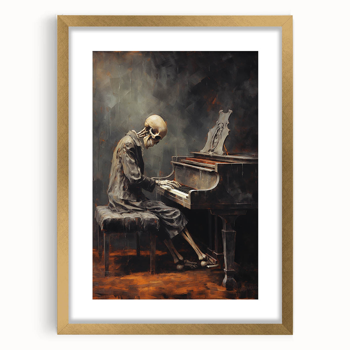 Spooky Wall Art - Skeleton Pianist in Gothic Music Hall