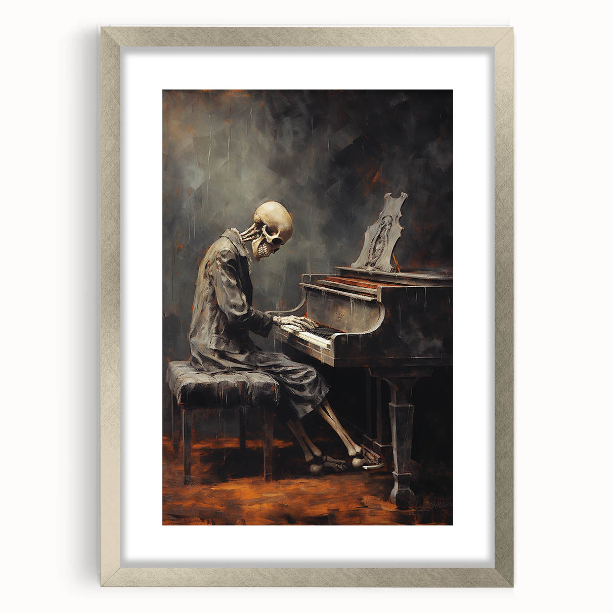 Spooky Wall Art - Skeleton Pianist in Gothic Music Hall