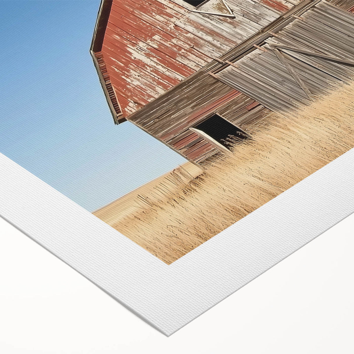Rolled canvas showcasing a vibrant landscape barn design, featuring rich colors and intricate details, securely packaged in a protective cardboard tube for delivery.