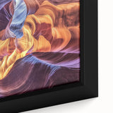 Framed canvas artwork showcasing a stunning close-up of colorful canyons, highlighting intricate textures and vibrant hues, perfect for enhancing modern home decor.